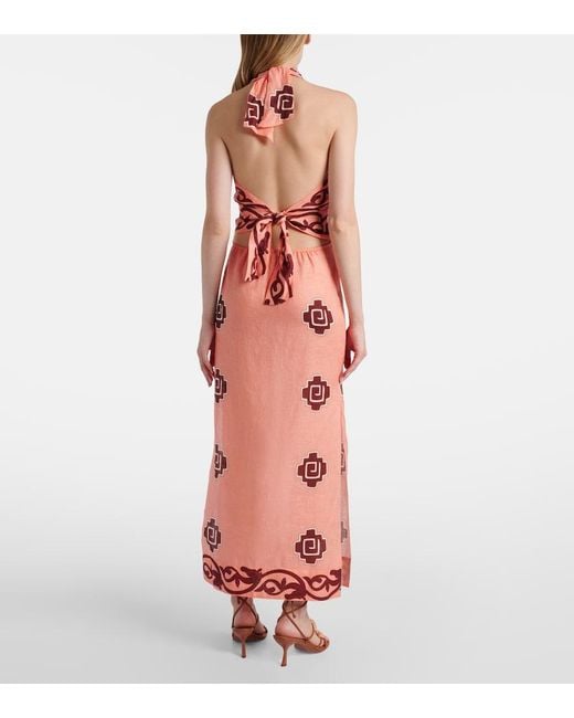 Johanna Ortiz Pink Energetic Patterns Linen Maxi Dress