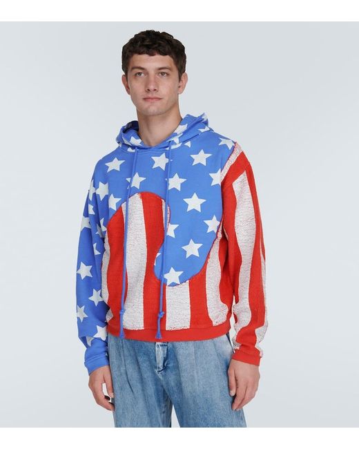 ERL Blue Stars And Stripes Cotton Hoodie for men