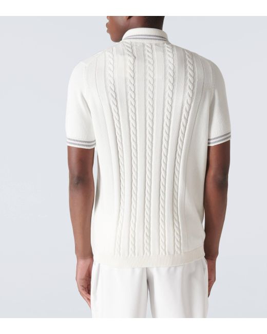 Brunello Cucinelli White Cable-knit Cotton Polo Sweater for men