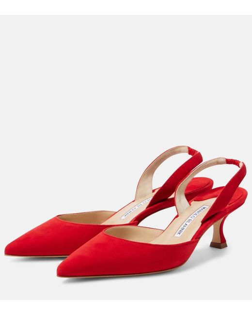 Manolo Blahnik Red Carolyne Gala Val Suede Slingback Pumps
