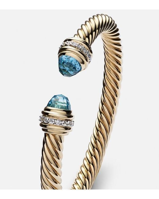 David Yurman Metallic Classic Cablespira 18Kt Cuff Bracelet With Topazes And Diamonds