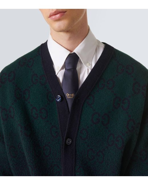 Gucci Blue Horsebit Silk Jacquard Tie for men