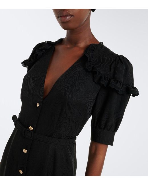 Alessandra Rich Black Belted Silk Jacquard Midi Dress