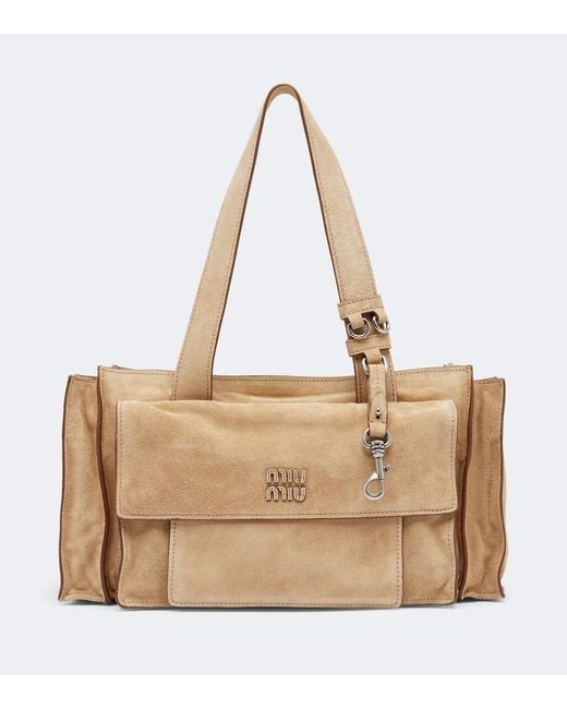 Miu Miu Natural Utilitaire Suede Shoulder Bag