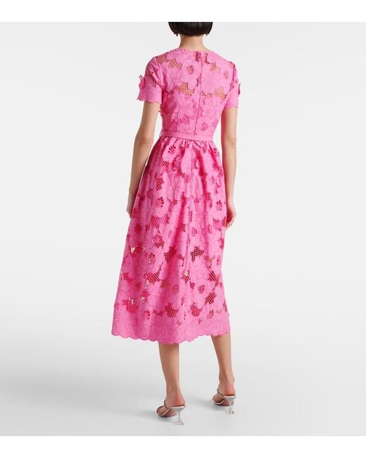 Self-Portrait Pink Cotton-Blend Lace Midi Dress