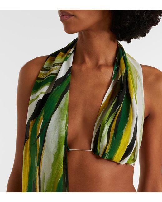 Christopher Esber Green Printed Silk Scarf Bra Top