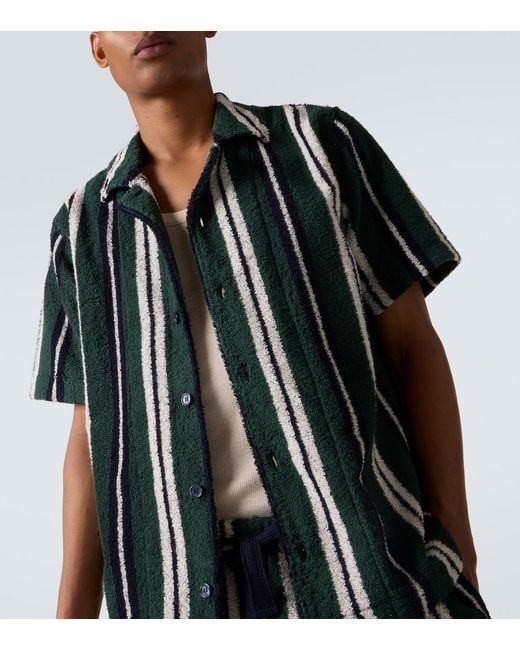 Orlebar Brown Black Griffith Striped Terry Bowling Shirt for men