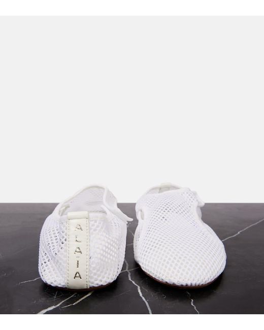 Alaïa White Ballerinas Aus Mesh Mit Leder