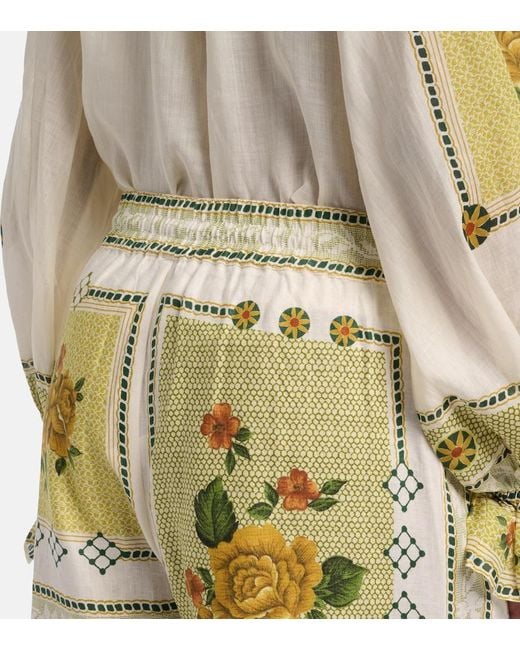 ALÉMAIS Metallic Dixie Printed Linen Wide-Leg Pants