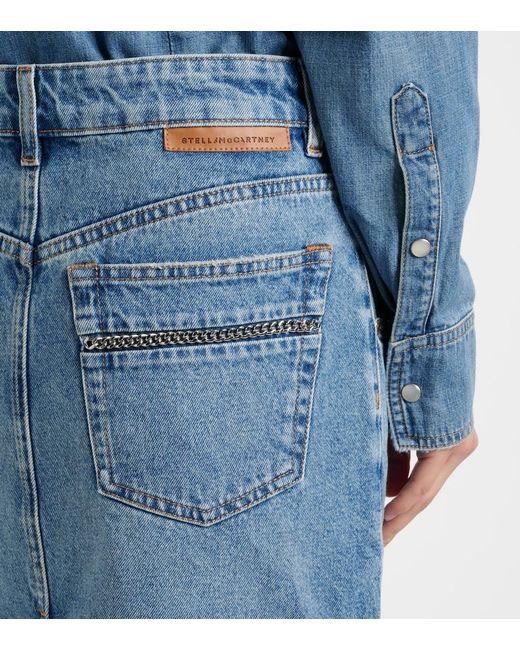 Stella McCartney Blue Chain-Detail Denim Midi Skirt