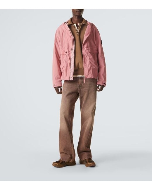 Stone Island Pink Compass Hooded Canvas Jacket for men