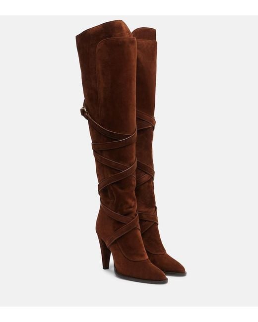 Saint Laurent Brown Suede Knee-High Boots