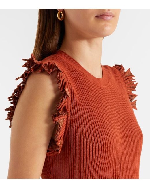 Ulla Johnson Orange Noelle Knitted Lame Midi Dress