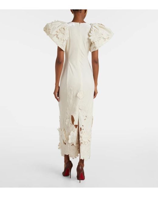 LEO LIN White Lucina Floral-Applique Velvet Maxi Dress