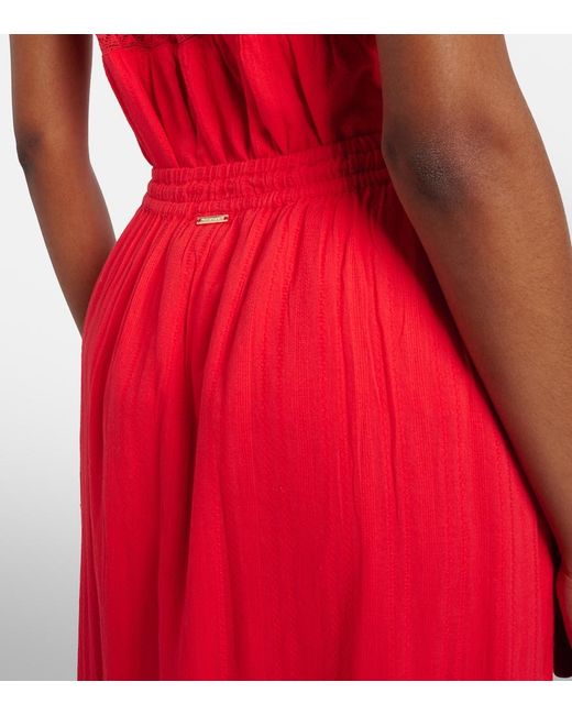 Melissa Odabash Red Marley Crochet-Trimmed Cotton Maxi Skirt