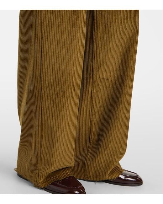 AMI Green Cotton Corduroy Wide-Leg Pants