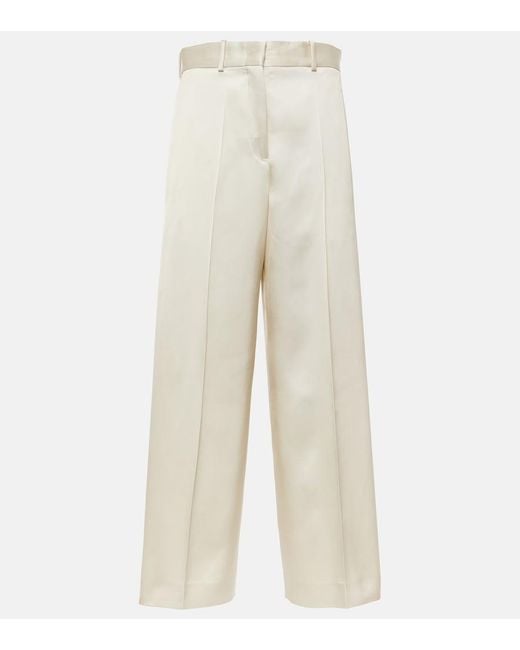 Jil Sander White Satin Wide-Leg Pants