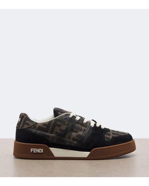 Fendi Black Match Jacquard Suede-Trimmed Sneakers