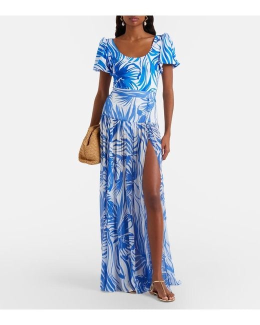 Alexandra Miro Blue Jaimee High-Rise Printed Maxi Skirt