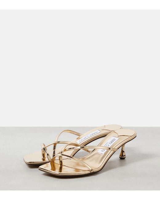 Jimmy Choo Natural Etana 50 Metallic Leather Mules