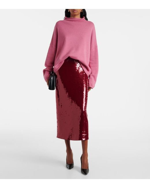 Veronica Beard Red Koa Sequined Pencil Skirt