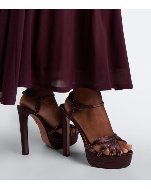 Aquazzura Brown Soulmate Crystal Satin Platform Sandals