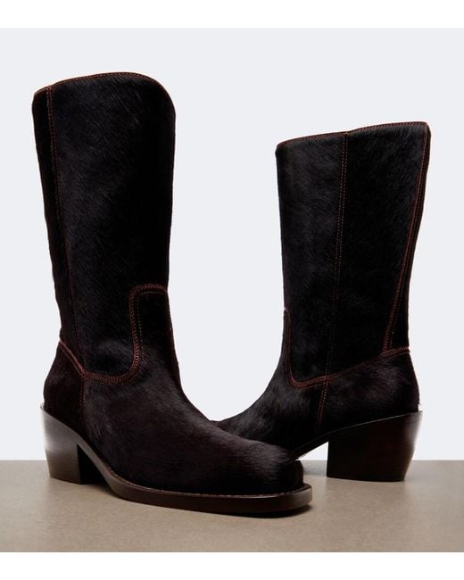 Dries Van Noten Black Calf Hair Mid-Calf Boots