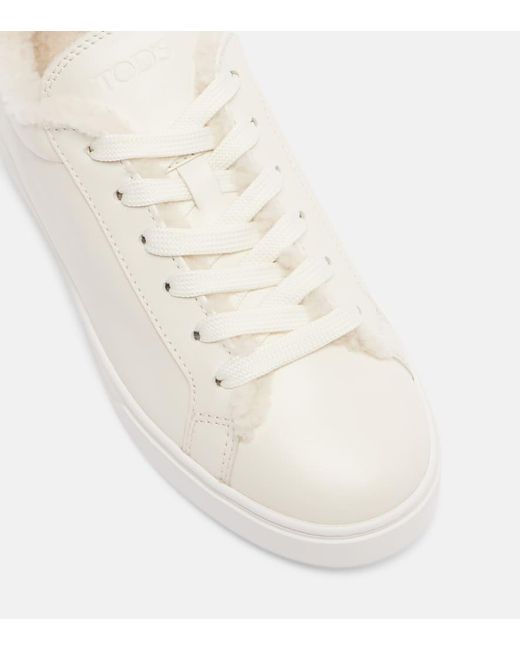 Tod's White Sneakers Cassetta Aus Leder Mit Shearling