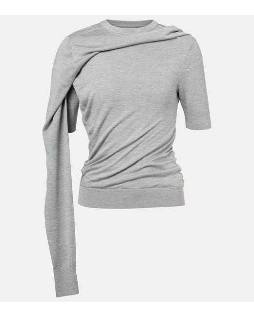 Acne Gray Draped Silk Jersey Top