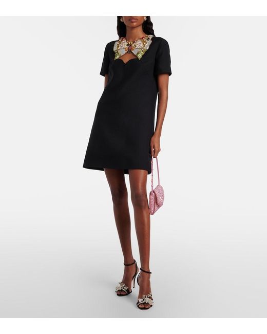 Valentino Black Embellished Wool And Silk Minidress