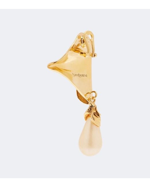 Saint Laurent Metallic Cassandre Faux Pearl Clip-On Earrings