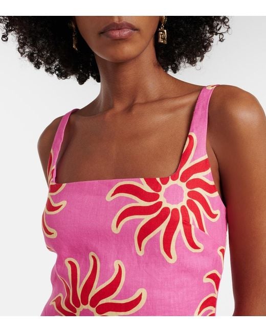 Cala De La Cruz Red Printed Linen Minidress