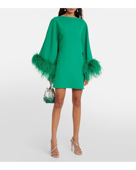Safiyaa Green Arama Feather-Trimmed Minidress