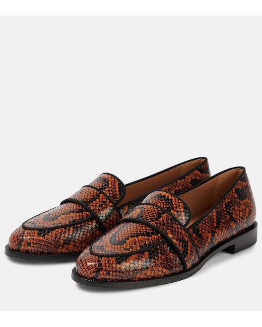 Aquazzura Brown Martin Snake-Effect Leather Loafers