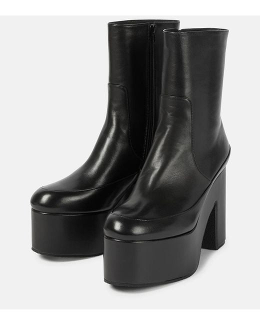 Dries Van Noten Black Leather Platform Ankle Boots