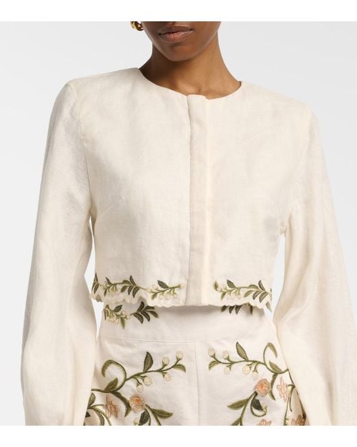 Agua Bendita Blue Cumbre Embroidered Linen Blouse