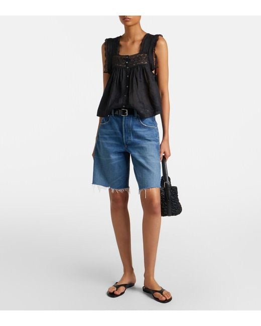 Citizens of Humanity Black Mia Lace-Trimmed Top