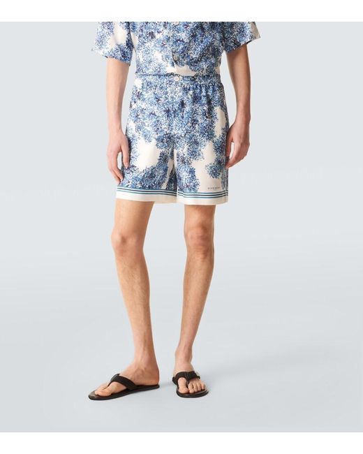 Givenchy Blue Couture Seam Printed Silk Twill Shorts for men