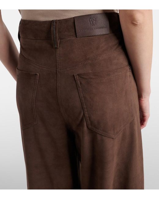 Brunello Cucinelli Brown Suede Wide-Leg Pants