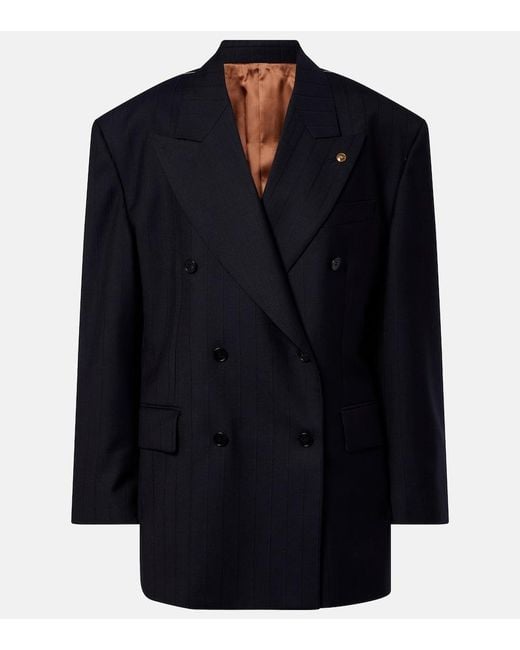 Versace Blue Double-Breasted Oversized Virgin Wool Blazer