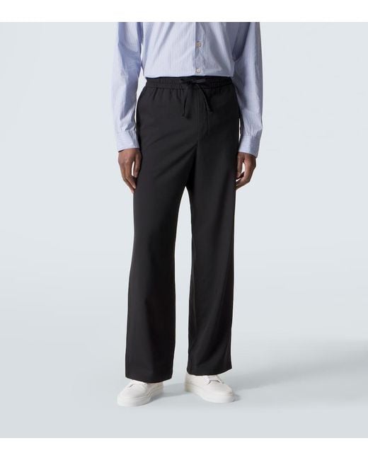 AMI Black Virgin Wool Gabardine Straight Pants for men