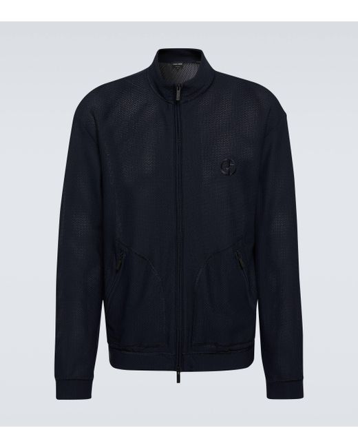 Giorgio Armani Blue Logo Embroidered Blouson Jacket for men