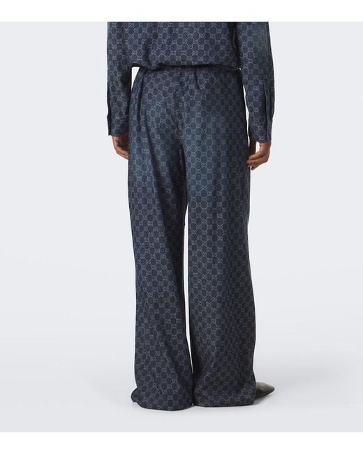 Gucci Blue Gg Cotton Chambray Jacquard Wide-Leg Pants for men