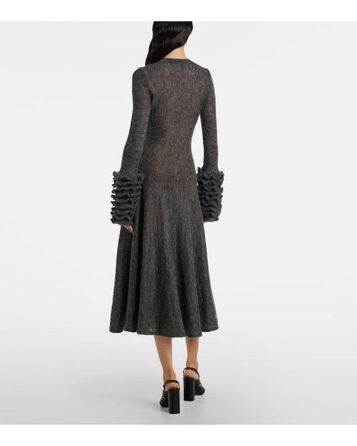 Alaïa Black Noir Frill-Cuff Knitted Wool-Blend Midaxi Dress