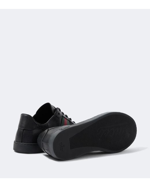 Gucci Black Stretch Web Stripe Leather Sneakers for men