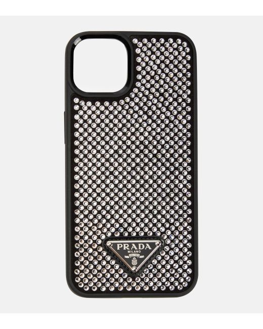 Coque pour iPhone 13 a cristaux Prada en coloris Black