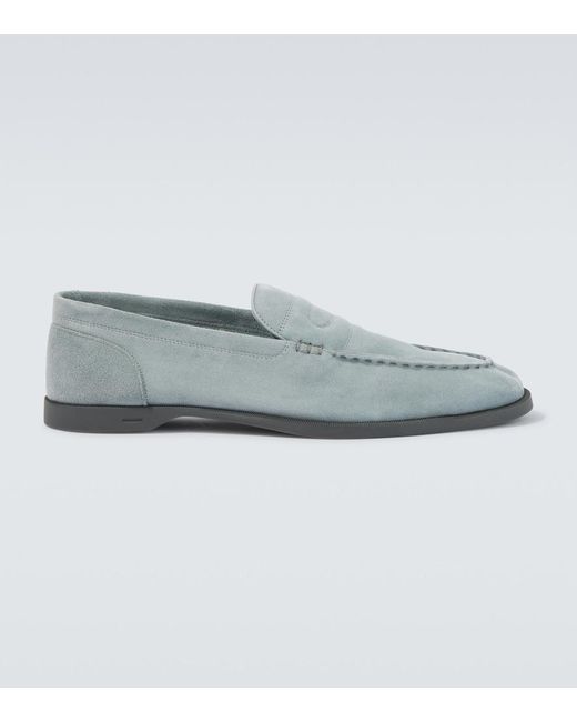 John Lobb Blue Pace Suede Loafers for men