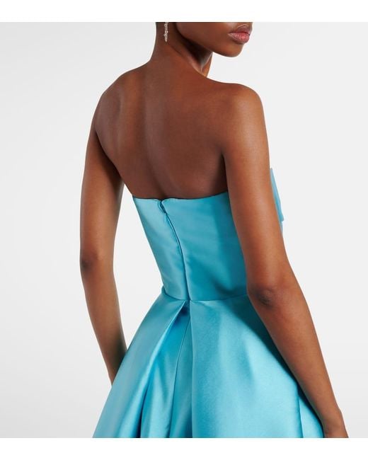 Solace London Blue Strapless Satin Twill Gown
