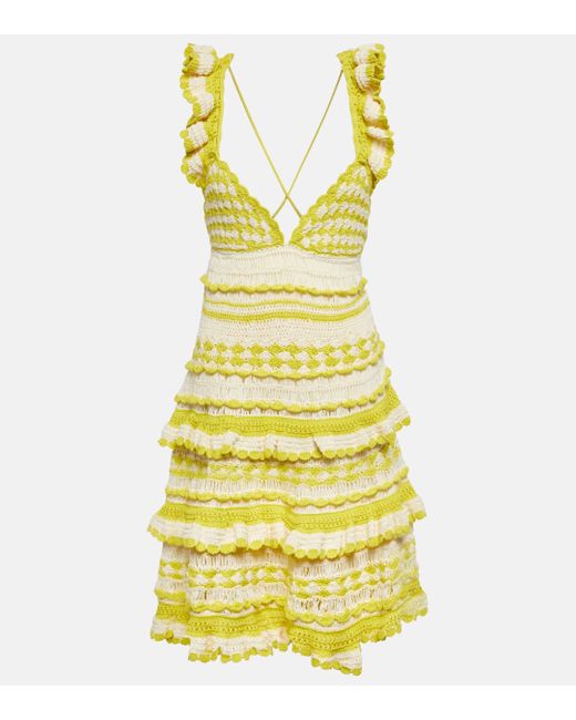 Zimmermann Yellow Halcyon Crochet Cotton Minidress