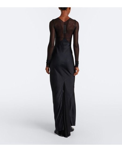 Rick Owens Black Combo Tulle-Trimmed Gown